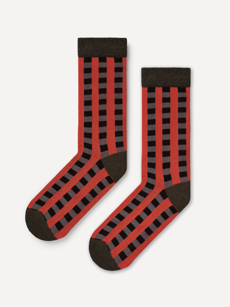 CHECK AND STRIPE RED ANKLE SOCKS