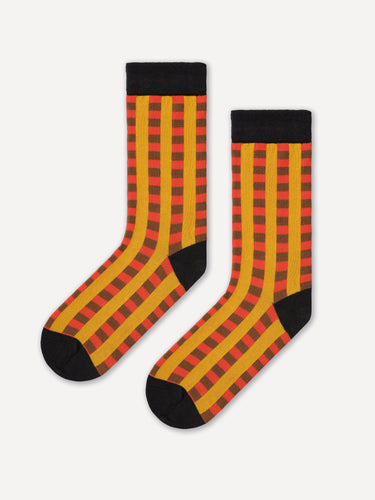 CHECK AND STRIPE YELLOW ANKLE SOCKS