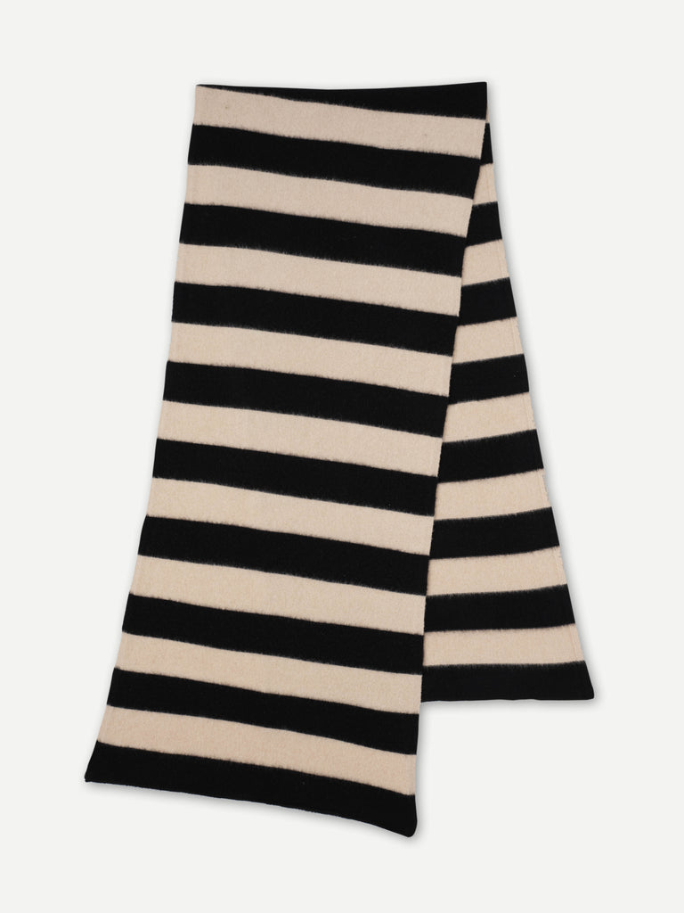 STRIPE BRUSHED BLANKET SCARF BLACK & OATMEAL