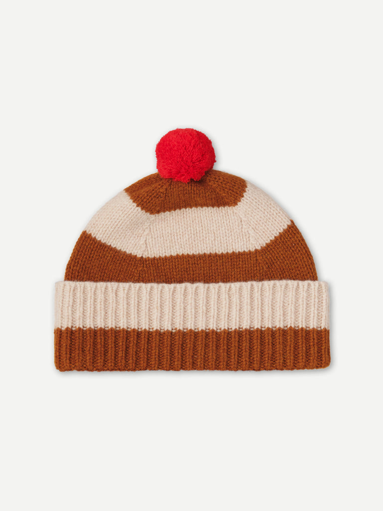 STRIPE POMPOM HAT CUMIN & OATMEAL