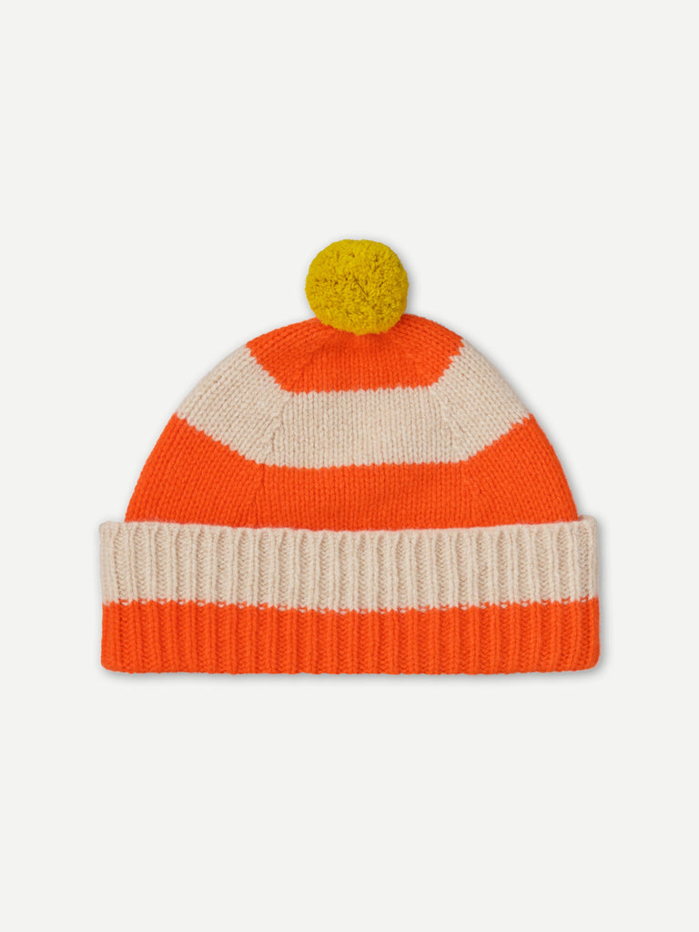 STRIPE POMPOM HAT ORANGE GLOSS & OATMEAL