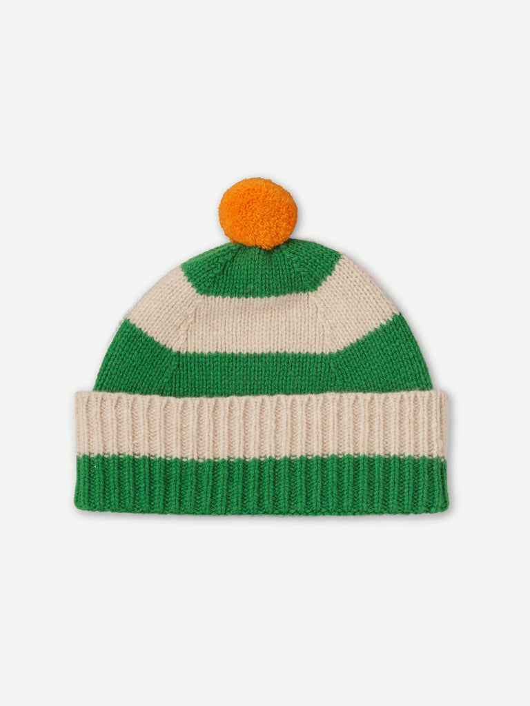 STRIPE POMPOM HAT PAGODA & OATMEAL