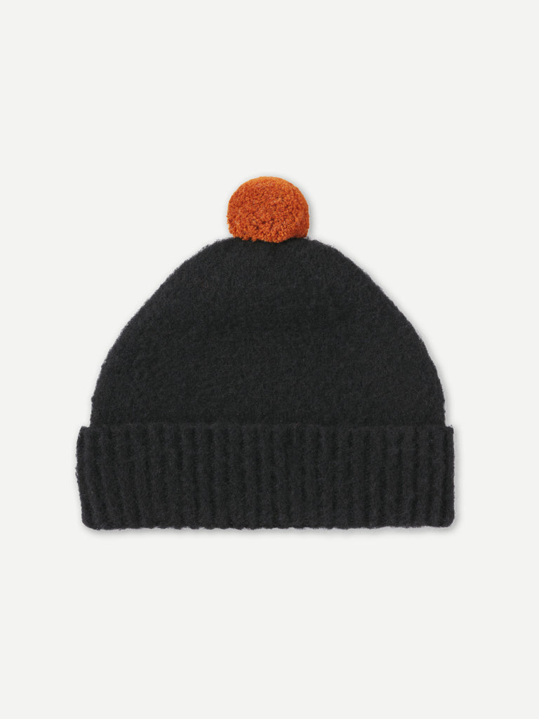 BRUSHED PLAIN HAT CONTRAST POMPOM BLACK & CUMIN