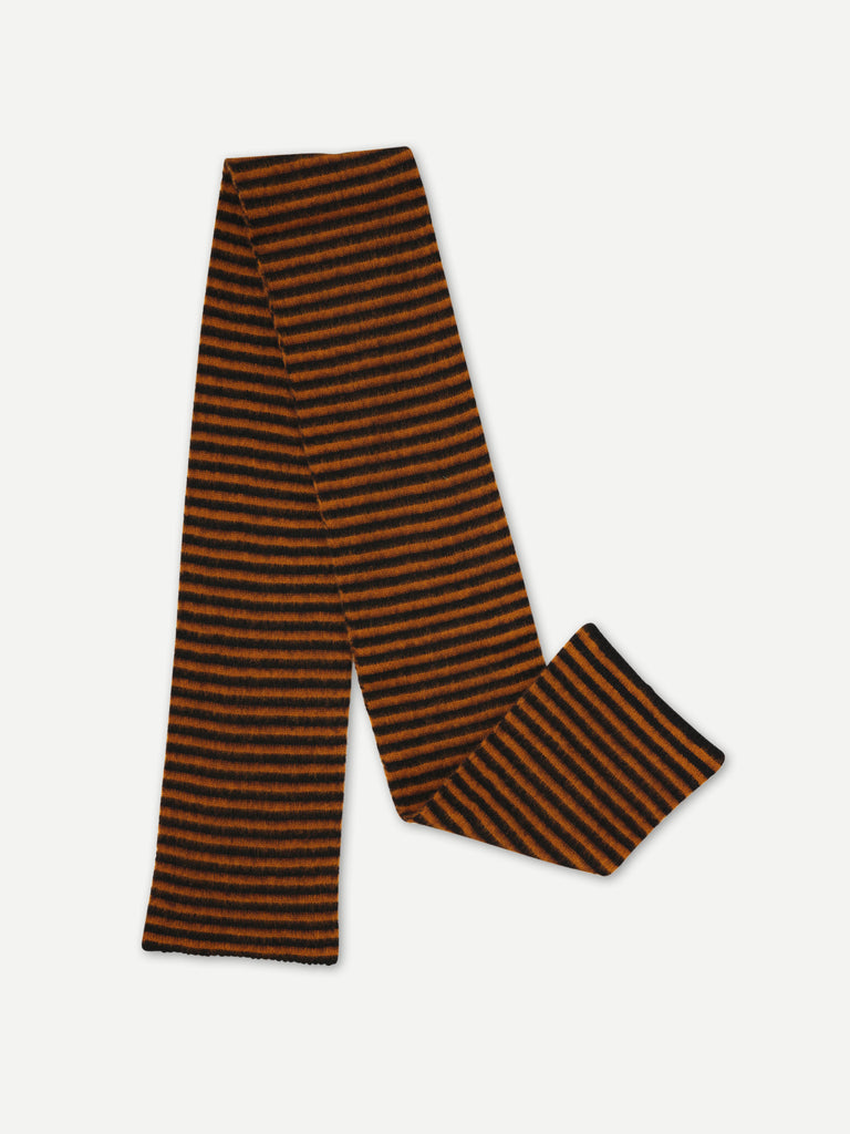 BRUSHED NARROW STRIPE SCARF BLACK & CUMIN