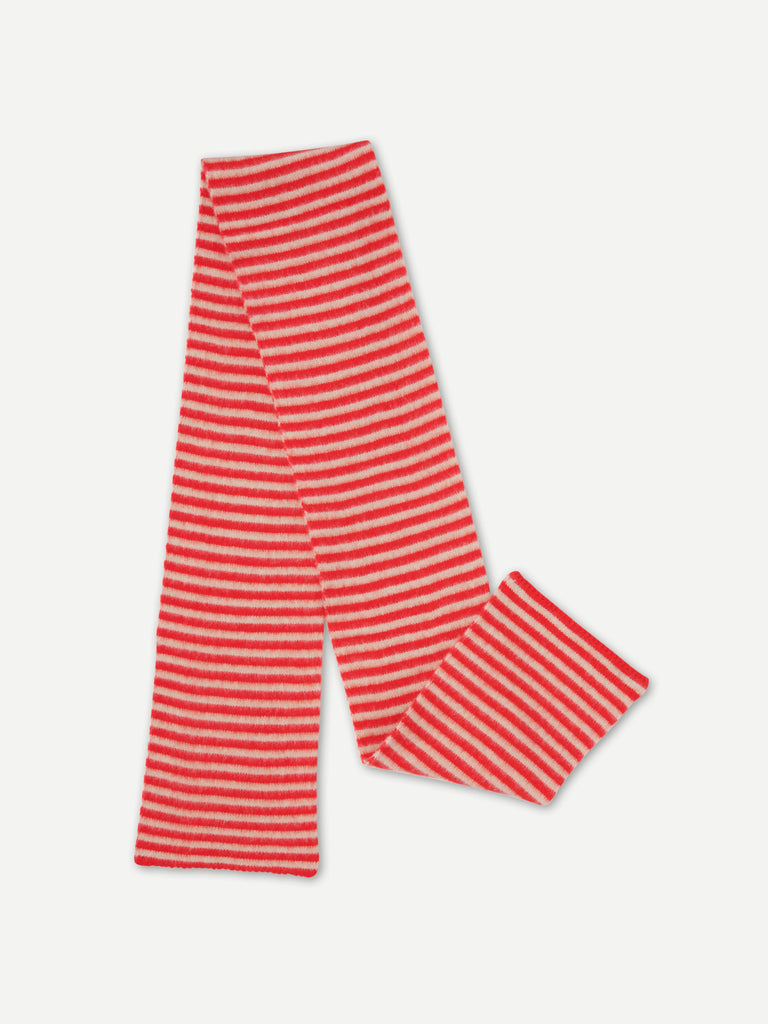 BRUSHED NARROW STRIPE SCARF POPPY & OATMEAL