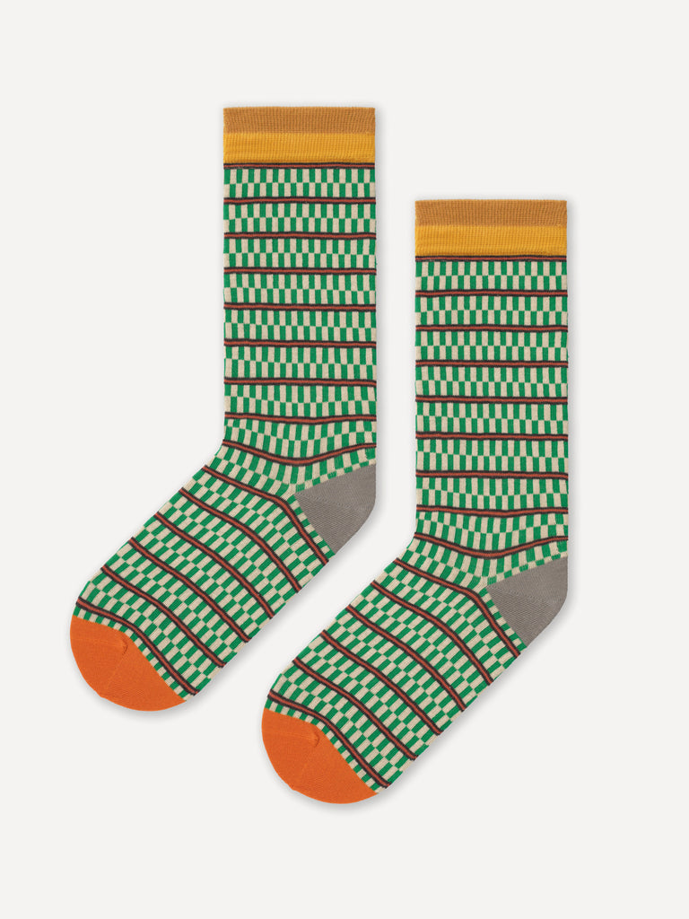 STRIPE AND RECTANGLE GREEN ANKLE SOCKS